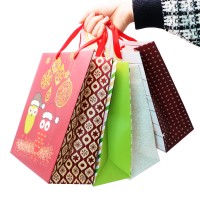 Custom Promotional Shopping  Paper Gift Bags and Christmas Euro Totebag with Ribbon Handles for Xmas Festival and Holiday