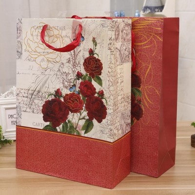 Wholesale Recycled Logo Printed Customised Rose Gold Gift Bag Paper Carry Bags