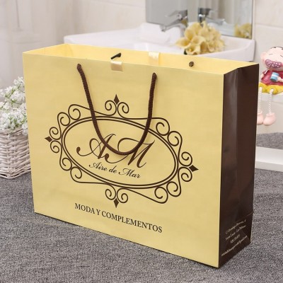 Handles Gold Shopping Ribbon Luxury Gift Bag Packaging Customised Shopping Paper Bag