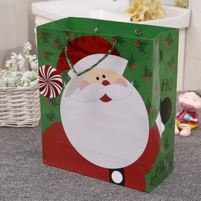 Hot Selling Recycle Kraft Green Cartoon Santa Christmas Gift Paper Bag