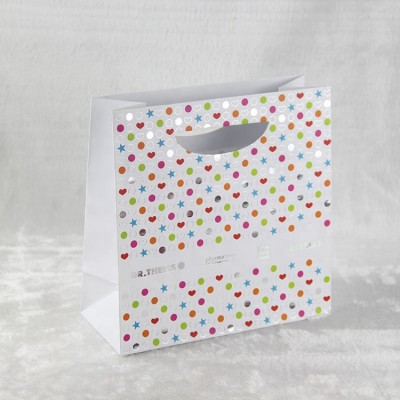 Customized Die Cut Hole Biodegradable Paper Bag Handle Gift Bags Paper White