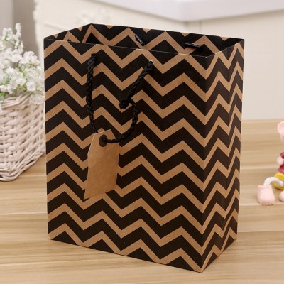 Custom High grade gold and black stripe  with rope handle  paper bag for business and gift